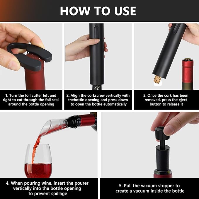 Rechargeable Electric Wine Bottle Opener - NUCOKRS One-click Button Corkscrew Remover Easy to Use for Wine Lovers Home Kitchen Party Wedding