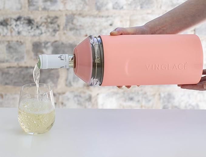 Vinglacé Wine Bottle Chiller- Portable Champagne Insulator- Stainless Steel Wine Cooler Sleeve - Keeps Wine Cold (Coral)