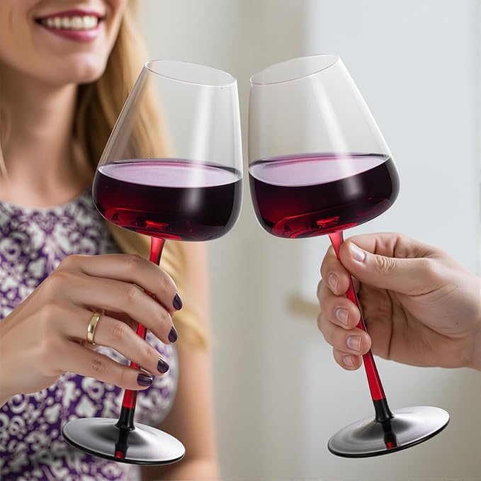 KAMMAK Wine Glasses Set of 2, 11.49 oz Hand Blown Crystal Bordeaux Wine Glasses, Thin Rim & Long Stem, Perfect for Red & White, Daily Use, Wedding or Birthday Gift with Gift Box, Background 240
