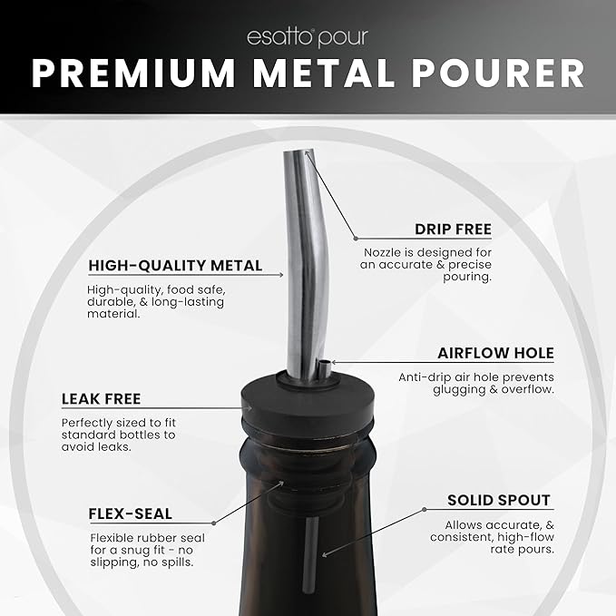50-Pack Stainless Steel Liquor Bar Bottle Pourers - 50 Dust Caps & 10 Adapters - Drip-Free Nozzle - Pour Spouts for Alcohol & Bartending - Universal Fit Speed Spout - Rust-Free & Easy Clean - Chrome