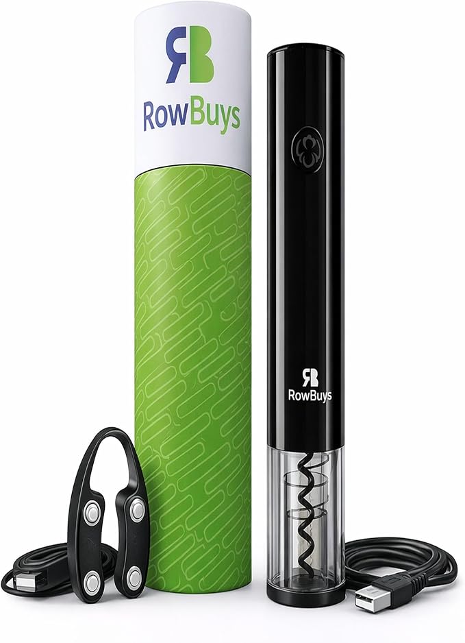 Electric Wine Opener Set – Rechargeable Automatic Corkscrew with One-Touch Operation, Cordless Wine Bottle Opener with Foil Cutter & USB Charging Cable, Wine Lover Gift