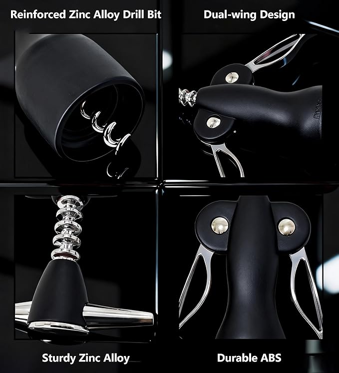 Beauty Inspired Corkscrew Wine Opener Set with Bottle Stopper and Aerator Pourer Dual Wing Design