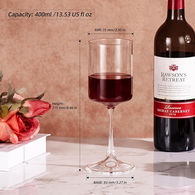 KAMMAK Wine Glasses Set of 2, 13.53 oz Hand Blown Bordeaux Wine Glasses, Thin Rim & Long Stem, Perfect for Red & White, Daily Use, Wedding or Birthday Gift with Gift Box, Fully Clear