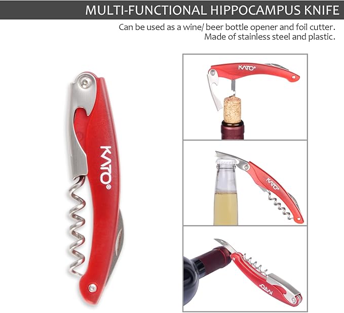 Kato Wine Bottle Accessories Set - Red Wine Corkscrew Opener Kit, Stopper, Aerator Pourer, Foil Cutter, Glass Paint Marker, with Free Drink Stickers, Great Mother's Day Gifts, Grey