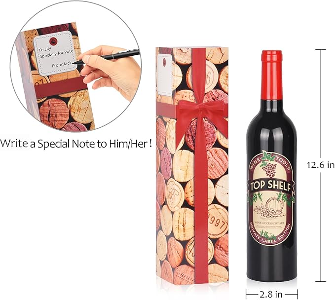 Solaris Wine Accessories Valentine Gift Set, 5 Pcs Deluxe Wine Corkscrew Opener Sets Bottle Shape in Elegant Gift Box, Wine Valentines Day Gifts for Women Men