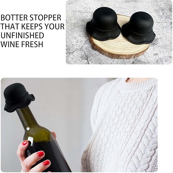 Formal Hat Wine Stoppers Hat-Shaped Bottle Plug Wine Bottle Stoppers Wine Accessories Kitchen Gadgets Kitchen Gift Set Creative Gifts Baseball Party Decoration-2pcs Black Bottle Stoppers