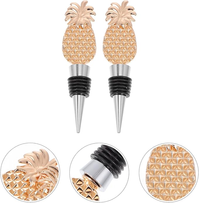 ibasenice 2 Pieces Pineapple Shaped Wine Bottle Stoppers, Zinc Alloy and Plastic Beverage Plugs for Party, Red Wine Bottle Sealer Decorative Bar Accessory