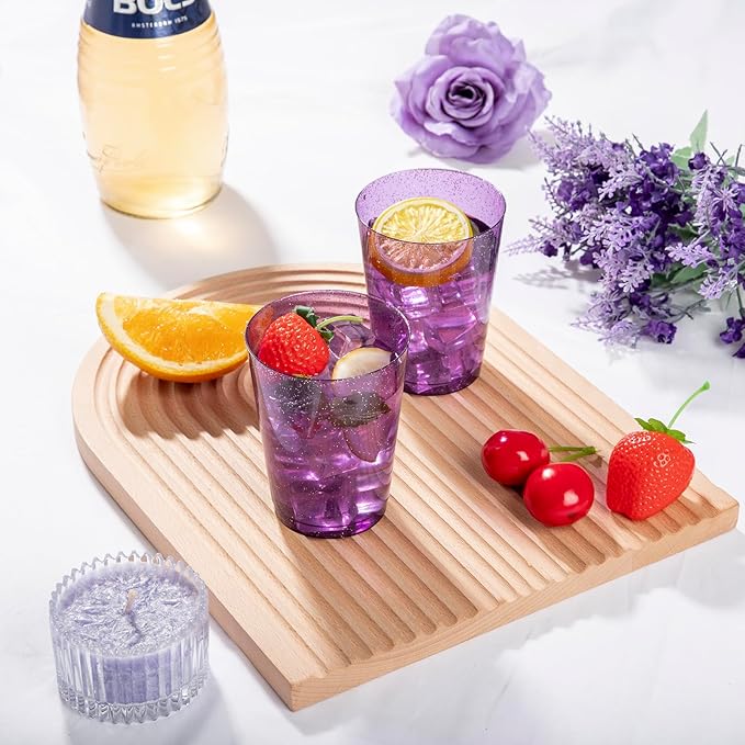 DaYammi 100 Pack 10 oz Purple Plastic Cups- Disposable Cups Tumblers, Elegant Purple Glitter Party Drinking Cup Perfect for Wedding Purple cups Perfect for Mother's Day Party Wedding