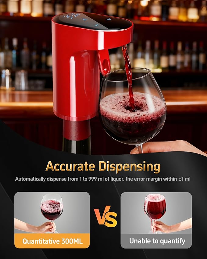 Fathers Day Gift|World Cup Viewing Party Supplies,5-in-1 Electric Wine Decanter & Smart Liquor Dispenser,Automatic Aerator&Pourer with 1-999ml Precision Dosing|Gift for Men,Dad,Whiskey Lovers(Red)