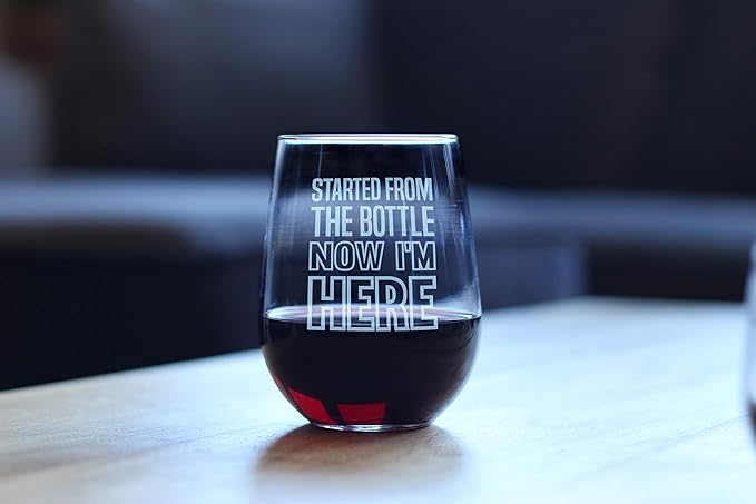 Bevvee Started From the Bottle – Funny Stemless Wine Glass, Large 17 Ounces, Etched Sayings, Gift Box