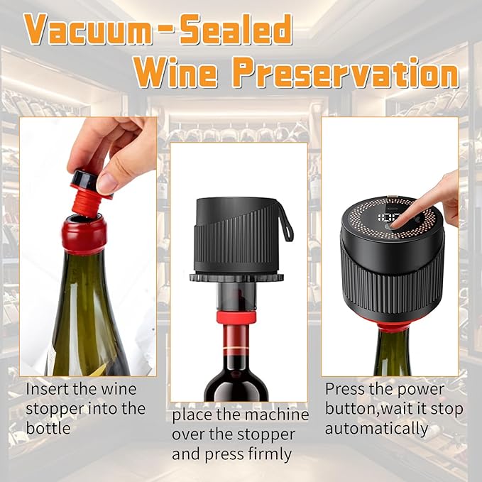 4 IN 1 Mason Jar Vacuum Sealer Kit,Electric Mason Jar Vacuum Sealer,Wide Mouth and Regular Lid, Lid Opener,Wine Stopper Included,for Canning Sealing Preserving Jars,Pickling,Jams Food Storage