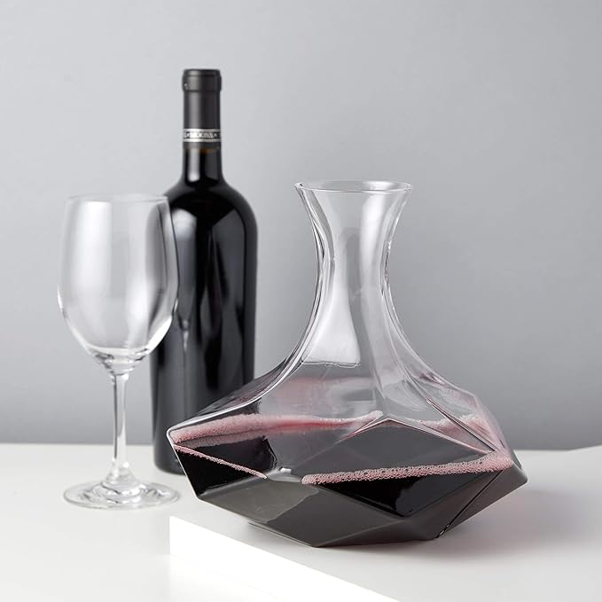 Viski Faceted Wine Decanter, Lead-Free Crystal Carafe for Red and White Wine with Broad Base for Aeration, Elegant Large Pitcher for Wedding Gifts, Housewarming Essentials, 64 oz (1.9 L), Set of 1
