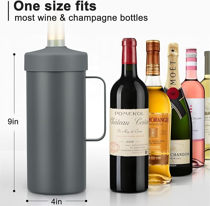 2 IN 1 Wine Chiller Single Bottle and Travel Tumbler, 42oz Stainless Steel Iceless Cooler Wine Bottle, Insulated Mug with Lid, Keep Wine Cold up to 6 Hours Fits Most Wine Bottles Gift for Wine Lovers