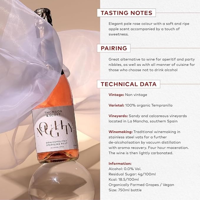 Thomson & Scott Noughty Sparkling Wine Celebration Bundle, 1 Rosé + 1 Chardonnay, Alcohol Free Sparkling Champagne, Non Alcoholic Wine, Light, Medium Sweetness, Organic, Halal, 0% ABV, 750ml Bottle, 2 Pack