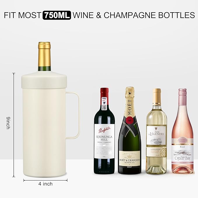 MAXSO 42oz Wine Chiller Iceless Cooler Tumbler - Gift for Wine Lovers, 2-IN-1 Stainless Steel Vacuum Insulated Bucket Portable Mug Cup Wine Accessory Keep Cold, Fit Most 750ml Wine & Champagnes, White