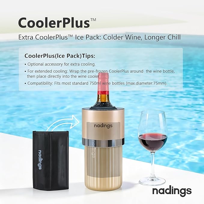 Iceless Wine Chiller - Keeps Cold 6+ Hours, Portable Vacuum Insulated Stainless Steel Champagne Cooler, Fits Most Wine Champagne & Liquor Bottles, Perfect Gift for Wine Lovers (Champagne)