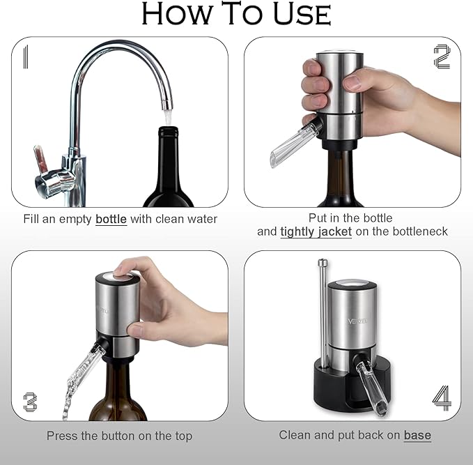 VENZELL Electric Wine Aerator and Pourer - Smart One-Button Wine Decanter with Automatic Vacuum Stopper and Dispenser