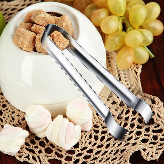 Gejoy 12 Pieces Sugar Ice Tongs Stainless Steel Mini Serving Appetizers Small Kitchen Tongs for Tea Party Coffee Bar Kitchen (Silver Curved Tip)