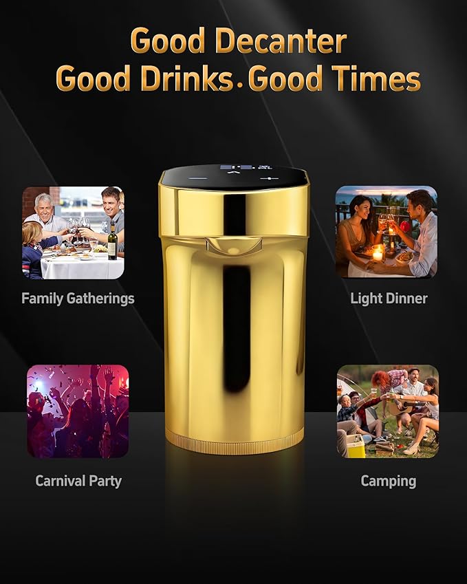 Fathers Day Gift|World Cup Viewing Party Supplies,5-in-1 Electric Wine Decanter & Smart Liquor Dispenser,Automatic Aerator&Pourer with 1-999ml Precision Dosing|Gift for Men,Dad,Whiskey Lovers(Gold)