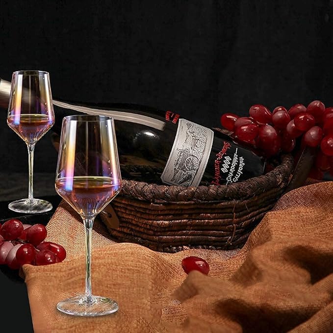 Gutsdoor Iridescent Wine Glass Set Crystal Red Wine Glasses Colored Wine Glasses set of 2 Large 17 Ounce Long stemmed Hand Blown for Wedding, Anniversary, Christmas, Birthday, friendsgiving Gifts