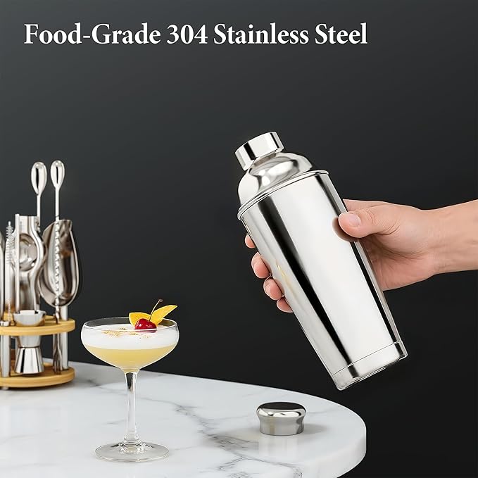 Cocktail Shaker Set, 25-Piece Stainless Steel Bartender Kit with Wood Organizer Stand & Cocktail Recipes, Professional Bar Mixology Tools with All Essential Accessories for Drink Mixing