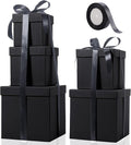 Cholemy 5 Pcs Square Nesting Boxes Decorative Gift Boxes with Lid and Ribbon Assorted Sizes Wrap for Wedding, Carnival, Anniversary, Birthday, Bridal Shower Party Gifts(Black)