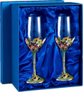 Comeon Wine Glasses Crystal Red Wine Glasses Elegant Champagne Glasses Enamels Floral Decorative Goblets(Green /2 set(gift box))