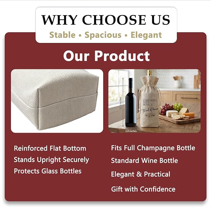 Buildinest Maid Of Honor Wine Bag Gift, Pairs Well With Being A Maid Of Honor Wine Bottle Gift Bags, Bridesmaid Proposal Gifts, Wine Bottle Gift Bag for Champagne & Wine, Bridal Shower, Wedding & Wine Party Decorations-A09