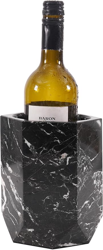 Radicaln Marble Wine Chiller Bucket 6.5 Inch Black 750ml Wine Bottle Cooler & Champagne Chiller, Multi-Purpose Utensil Holder, Vase & Bar Cart Decor, Ice-Free with Non-Slip Felt Base, Luxury Wine Gift