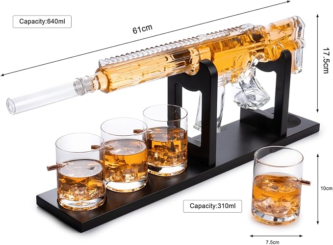 AR15 Gun Decanter Birthday Gifts for Men Dad, Whiskey Set - Rifle Limited Edition, Silencer Stopper - 800 ml & 12oz Bullet Glasses - Father Gift - Drinking Party, Liquor, Vodka Tik Tok Viral Dispenser