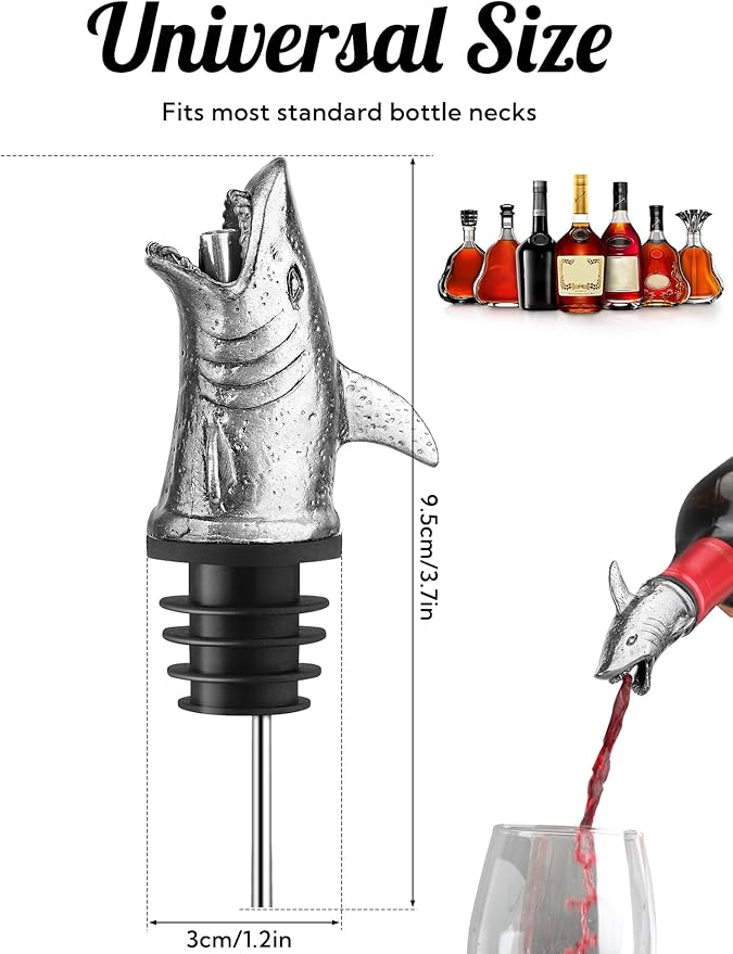 Animal Wine Pourer Spout, Drip Free Bottle Pourer & Stopper for Wine and Liquor Bottles, Funny Gift for Men, Dad, Hostess and Housewarming, Bar Cart Accessory for Holiday Party Decor, Multiple Animal