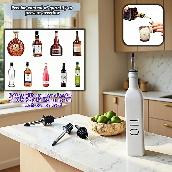 4PCS Premium Wine and Oil Pourer Set, 304 Stainless Steel Pour Spouts for Liquor & Oil - Reusable, Dishwasher Safe, Precision Flow Control, Leak-Proof Seal, Fit Most Wine & Whiskey Bottles (S (Hat1))