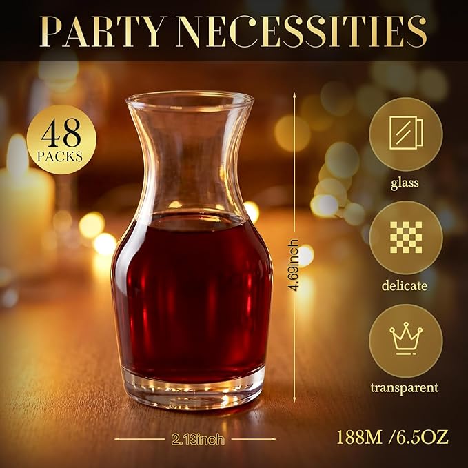 Remagr 48 Pack Single Serving Wine Carafe Glass Small Mini Carafe Individual Wine Refill Decanter for Dinner Parties Tastings Bars Restaurants (6.5 oz)