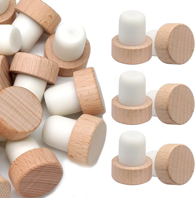 24 Pcs Wine Bottle Corks T-Shaped Stopper Corks, Reusable Wine Corks Wooden and Rubber Wine Stoppers for Wine, Beer Bottle and DIY Homemade Crafts