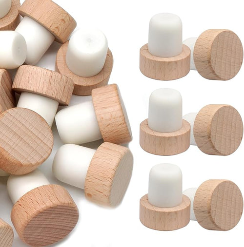 24 Pcs Wine Bottle Corks T-Shaped Stopper Corks, Reusable Wine Corks Wooden and Rubber Wine Stoppers for Wine, Beer Bottle and DIY Homemade Crafts