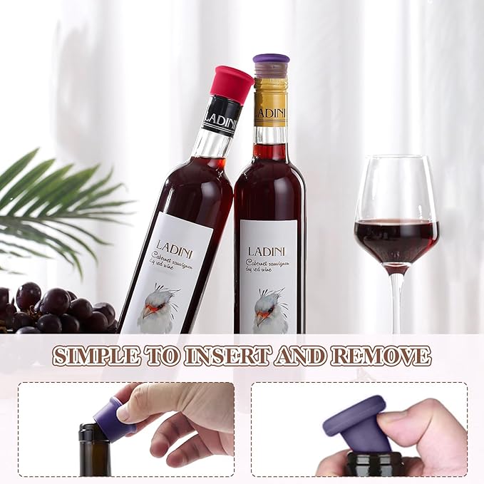 Silicone Wine Stopper, 8 Pcs Reusable Wine Bottle Stopper Caps Bottle Caps Seals to Keep Wine Fresh