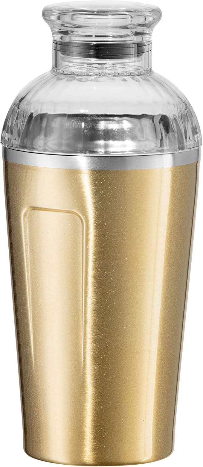 OGGI Groove Insulated Cocktail Shaker-17oz Double Wall Vacuum Insulated Stainless Steel, Tritan Lid has Built In Strainer, Ideal Cocktail Mixer, Martini Shaker, Margarita Shaker, Gold