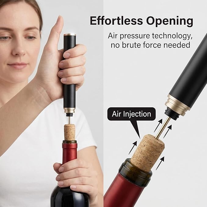 Wine Bottle Opener, Air Pressure Wine Corkscrew With Cutting Wine Bottle Foil Knife, Effortlessly Open Wine Bottles Without Damaging Corks, Easy-to-Use(Black) (black)