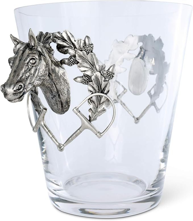 Vagabond House Handblown Glass Ice/Wine/Bucket with Solid Handcraft Pewter Horse Head Equestrian Handles 11 inch Tall