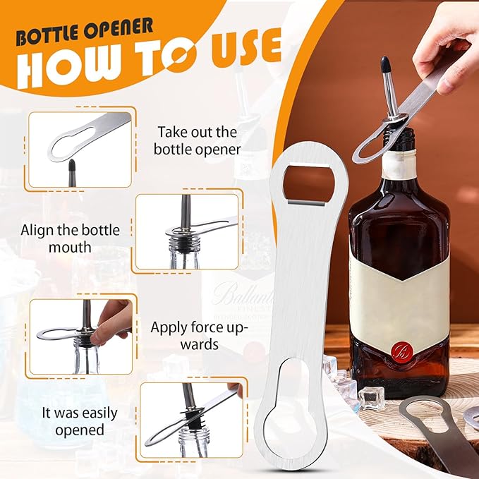 Remerry 4 Pcs Bottle Opener and Pour Spout Remover Flat Bar Key Stainless Steel Bar Speed Opener for Wine Bottle Double Ended Beer Bartenders Kitchen (Sublimation Blank)