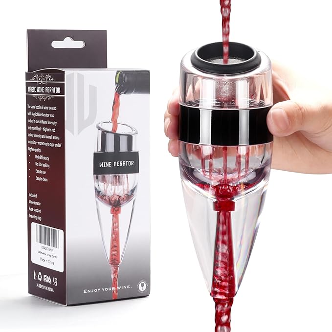 D&Slifei Wine Aerator Pourer and Decanter with Unique Aeration Device Quickly Enhances Wine Flavors with Smoother Finish,Best Gifts for Wine Lovers and Sommeliers (Black)