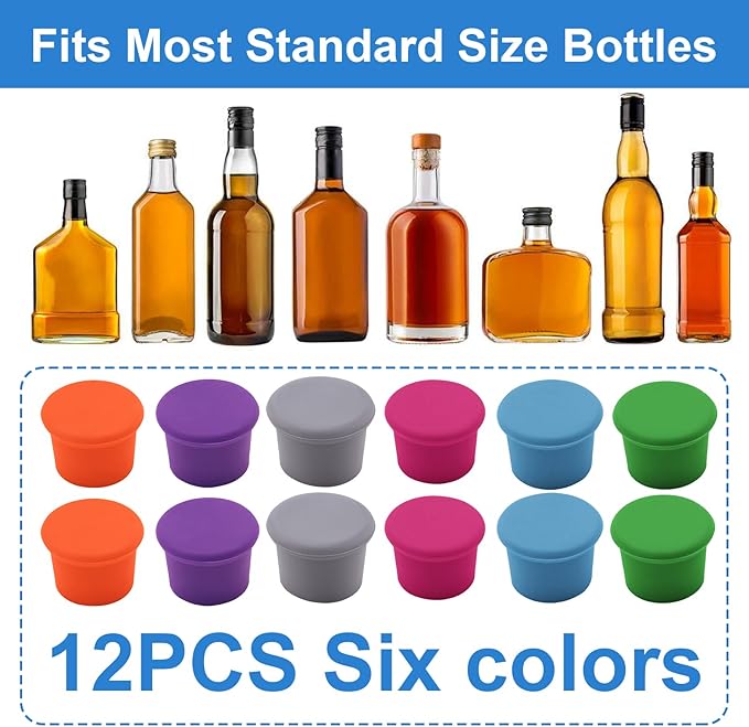 12 Pcs Colorful Wine Stoppers, Reusable Silicone Wine Corks,Champagne Stoppers,Beverages Beer Bottle Caps,Wine Bottle Stoppers for Glass Bottles, Keep Wine Fresh