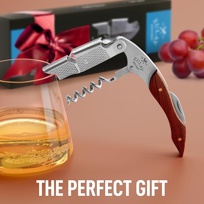 Zulay Kitchen Corkscrew Wine Opener - Premium 420 Stainless Steel & Rosewood Wine Bottle Opener - Double Hinged Opener with Foil Cutter & Cap Remover - Rosewood (Pack of 2)