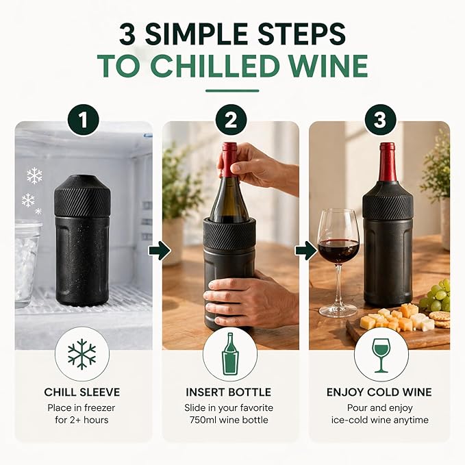 Wine Bottle Cooler Sleeve | Portable Bottle Chiller for Wine Lovers | Insulated Wine Cooler for Outdoor & Indoor Use | Wine Cooler by Vondra