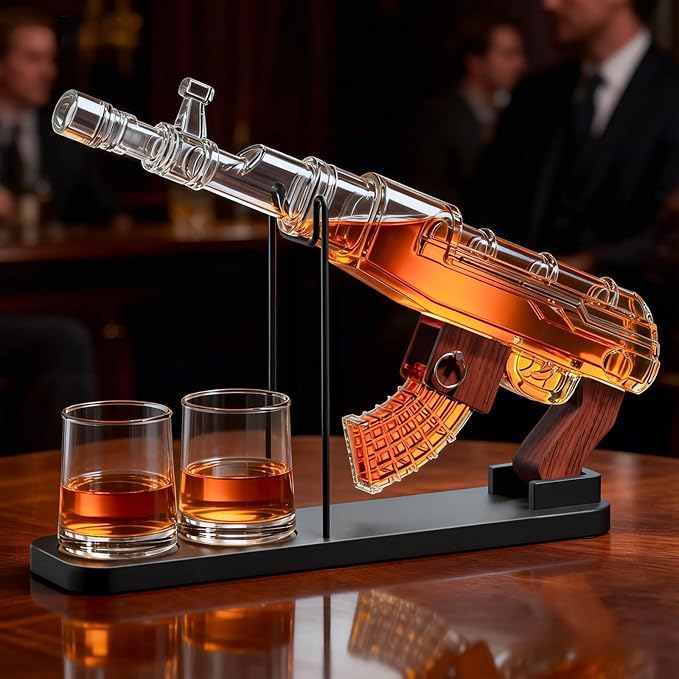 Gifts for Men Dad, Guns Whiskey Decanter Set for Men - Gun Decanter, Detachable Magazine & 2 Full Size Whiskey Glasses, Liquor Dispenser for Bar, Cool Anniversary Birthday Military Present Ideas Gift
