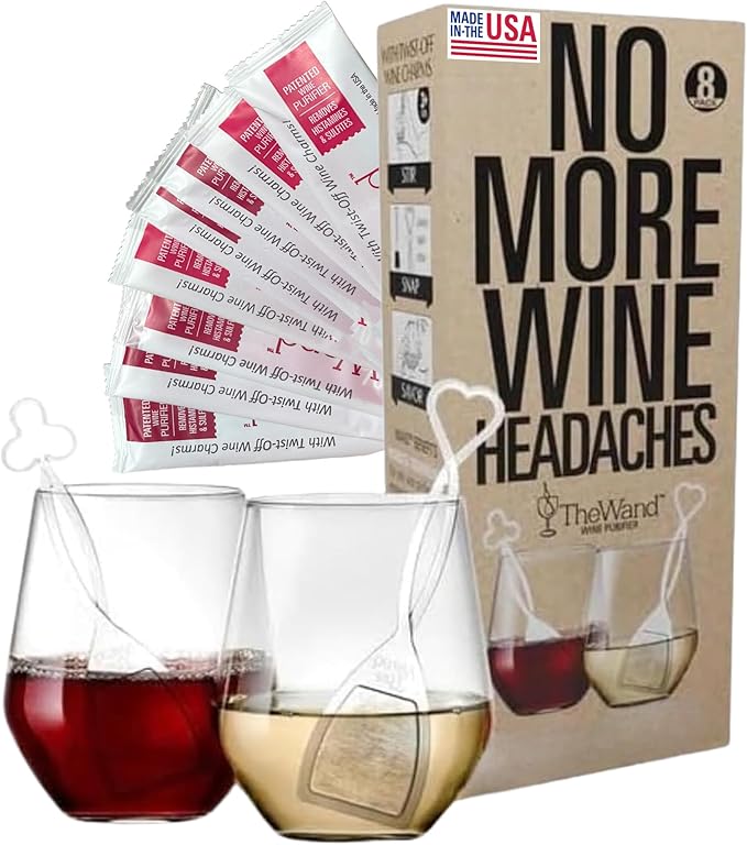 PureWine The Wand Wine Purifier - Red & White Wine Filters for Histamines & Sulfites, Sulfite Remover Sticks, Helps Allergies & Headaches, Gift Accessories for Women & Men - 8 Wands, White
