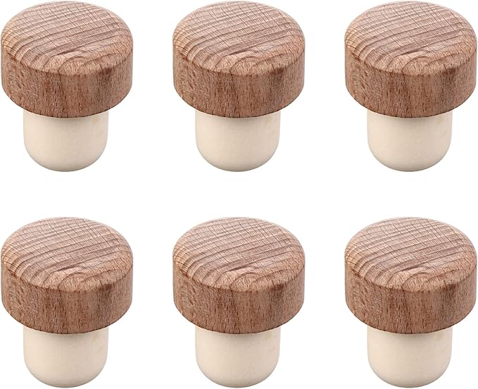 Wooden Wine Bottle Stopper 6Pcs T-shaped Stopper Cork Wine Stopper Bottle Stoppers Reusable Wine Bottle Stopper Wine Sealing Plug Bottle Cap for Wine Beer Bottles DIY Craft