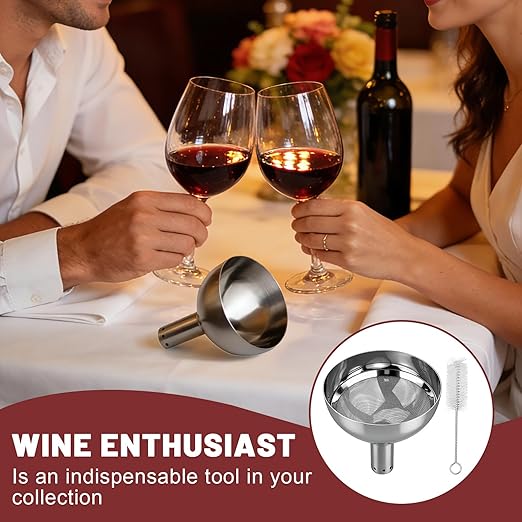 Wine Aerator Funnel with Sediment Strainer, Stainless Steel Wine Decanter with Filter, Wine Shower Funnel, Gift for Wine Lover (Silver)