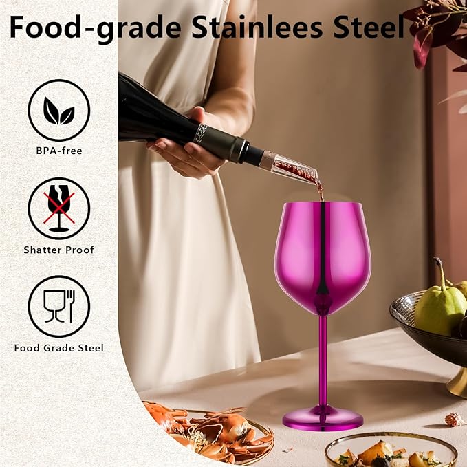 Stainless Steel Wine Glasses Set of 4 Unbreakable Purple Wine Glass 18 oz Unique Metal Wine Goblets for Outdoor, Travel, Camping, Pool, Ideal Gift for Wine Lovers