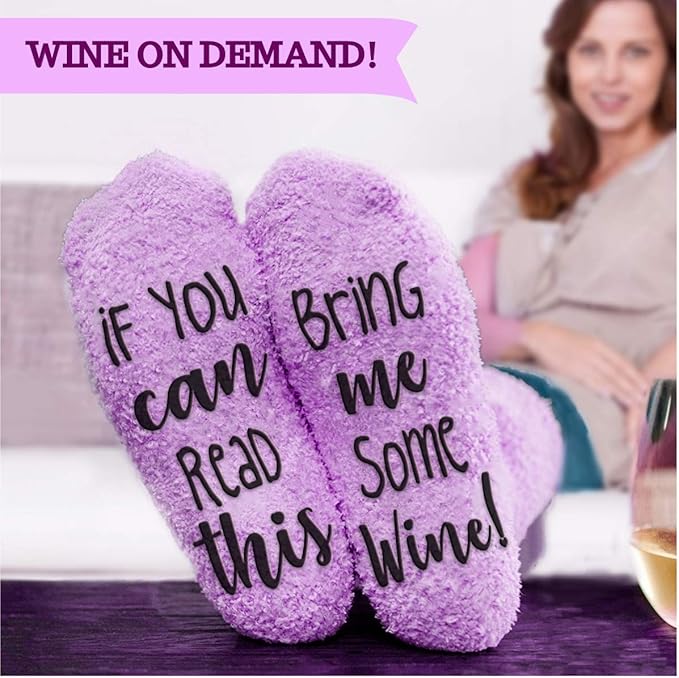 FUNNY WINE GLASSES + WINE SOCKS -16 oz Unbreakable Stemless Wine Glass With Sayings & Fuzzy Girl Socks “If You Can Read This, Bring Me Some Wine"